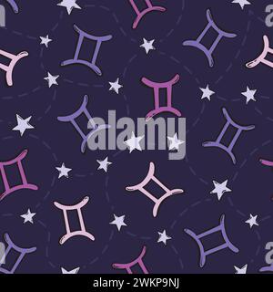 Gemini zodiac signe doodle motif sans couture. Illustration du motif de répétition vectorielle. Illustration de Vecteur