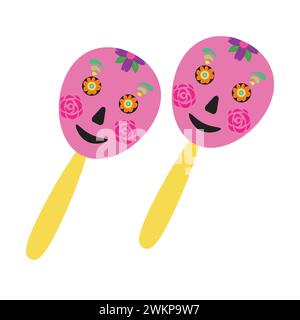 Maracas mexicains. Instrument de musique traditionnel. Illustration vectorielle isolée sur fond blanc. Illustration de Vecteur