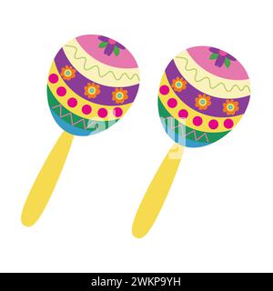 Maracas mexicains. Instrument de musique traditionnel. Illustration vectorielle isolée sur fond blanc. Illustration de Vecteur