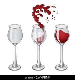 Verres avec vin. Ensemble d'icônes réalistes. Illustration vectorielle isolée sur fond blanc. Illustration de Vecteur