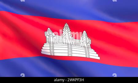 3D render - le drapeau national du Cambodge flottant dans le vent. Banque D'Images