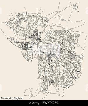 Carte routière de la ville britannique de TAMWORTH, ANGLETERRE Illustration de Vecteur