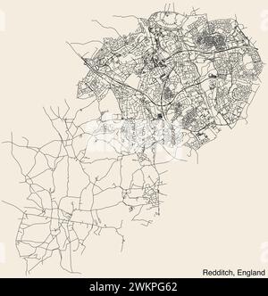 Carte routière de la ville britannique de REDDITCH, ANGLETERRE Illustration de Vecteur