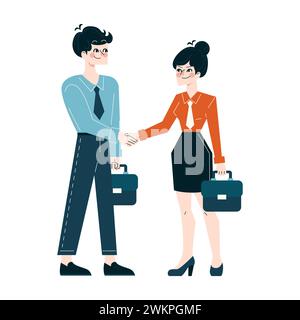 Concept d'accord d'entreprise. Professionnels des affaires scellant un accord avec une poignée de main ferme. Partenariat et coopération. Illustration vectorielle plate Illustration de Vecteur