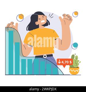 Amortissement et ensemble d'amortissement. Calculer la valeur des actifs de l'entreprise au fil du temps. Durée de vie de l'actif de l'entreprise , évaluation du capital. Rapport financier. Illustration vectorielle plate Illustration de Vecteur