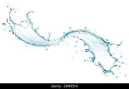 Éclaboussures d'eau tordues isolées sur fond blanc Banque D'Images