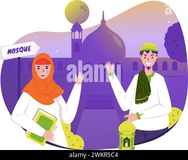 Le caractère musulman islamique invite au culte à l'illustration de la mosquée Illustration de Vecteur