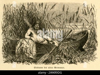 Europa, Einbaum der alten Germanen ( Originaltext ) , Motiv aus : ' Das Buch von der Deutschen flotte ' , von R. Werner, Verlag von Velhagen & Klasing, Bielefeld und Leipzig , 1880 . / Europe, écluse des anciens Teitons (texte original) , image tirée de : ' Das Buch von der Deutschen flotte ' (le livre de la marine allemande ) , par R. Werner, maison d'édition Velhagen et Klasing, Bielefeld et Leipzig , 1880 . Banque D'Images