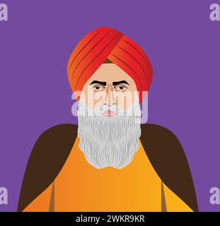 Vieux homme Punjabi guru close up vector illustration Illustration de Vecteur