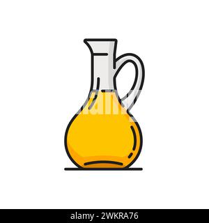 Colza, pichet d'huile de canola. Signe linéaire de couleur vectorielle isolé, avec pichet en verre, aiguière ou pot avec du liquide jaune, promettant un choix sain pour la cuisine, respire la pureté et la polyvalence culinaire Illustration de Vecteur