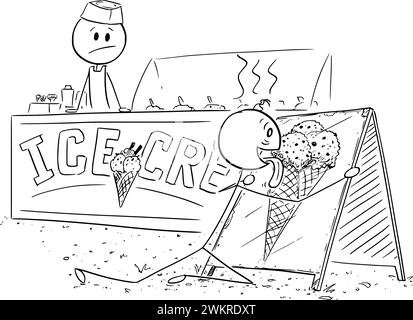 Signe de licence de personne surchauffée avec image de crème glacée, illustration de la figure de bâton de dessin animé vectoriel Illustration de Vecteur
