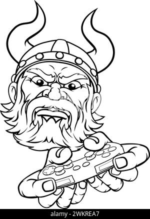 Viking Gamer manette de jeu vidéo, dessin animé Illustration de Vecteur