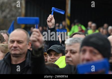 Liberté Ostrava, Ostrava. 22 février 2024. Rassemblement syndical pour la préservation de la production d'acier à Liberty Ostrava, Ostrava, République tchèque, 22 février 2024. Crédit : Jaroslav Ozana/CTK photo/Alamy Live News Banque D'Images