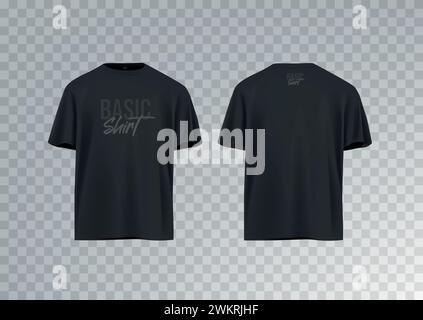 Maquette de t-shirt noir à manches courtes pour homme. Vue de face. Modèle vectoriel Illustration de Vecteur
