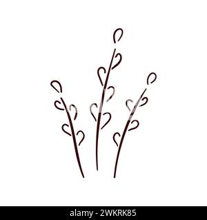 Icône simple de contour de branche de saule dans le style dessin au trait. Conception de symbole de brindille de saule pour le web et mobile. Illustration vectorielle isolée sur un fond blanc. Illustration de Vecteur