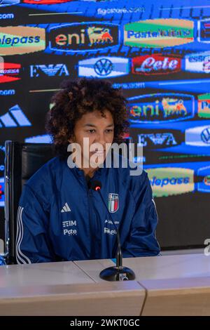 Florence, Italie. 22 février 2024. Florence, Italie, 23 février 2024 : Sara Gama (Italie) en conférence de presse avant le match amical de l'équipe nationale féminine entre l'Italie et l'Irlande au stade Viola Park de Florence (Fi), Italie. (Sara Esposito/SPP) crédit : SPP Sport Press photo. /Alamy Live News Banque D'Images