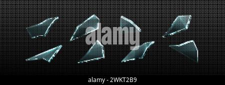 Verre brisé ou morceaux de glace mis isolé sur fond transparent. Illustration réaliste vectorielle des éclats de miroir écrasés, éclats de cristal, fenêtre fr Illustration de Vecteur