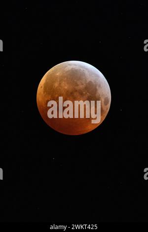 Blutmond Mondfinsternis , oranger Mond AM 21.01.2019, 04:10 Uhr, Eintritt des Supermondes in den Kernschatten der Erde, Nordrhein-Westfalen, Deutschland *** Eclipse de la super lune, éclipse lunaire, superlune rouge, lune de sang / Blutmond, pleine lune orange rouge avec étoiles scintillantes le 21 janvier 2019, Allemagne. Nordrhein-Westfalen Deutschland, Westeuropa Banque D'Images