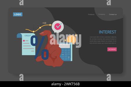 Dynamique des taux d'intérêt. Main ajustant un pourcentage de crédit tout en surveillant la croissance financière sur le graphique, la pièce de monnaie en dollar et la calculatrice reflètent la précision. Approbation des conditions de prêt. Illustration vectorielle plate. Illustration de Vecteur