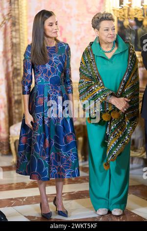 Madrid. Espagne. 20240222, Reine Letizia d'Espagne, Sandra Torres assiste à un déjeuner au Palais Royal le 22 février 2024 à Madrid, Espagne Banque D'Images