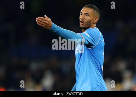 Naples, Italie. 21 février 2024. Juan Jesus de la SSC Napoli fait des gestes lors de la manche 16 de la Ligue des champions de l'UEFA entre la SSC Napoli et le FC Barcelone au Stadio Maradona le 21 février 2023 à Napoli, Italie . Crédit : Marco Canoniero/Alamy Live News Banque D'Images