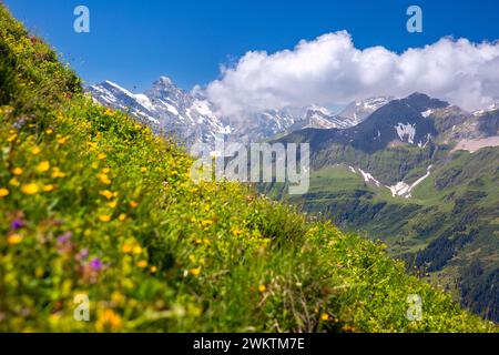 Gamme de montagne Breithorn sur les Alpes Pennines comme vu de Klein Matterhorn, Suisse. Banque D'Images