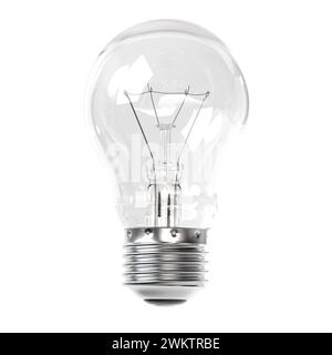 Ampoule à incandescence en verre transparent avec filament visible, isolée sur fond blanc pur. rendu 3d. Banque D'Images