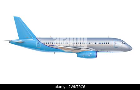 Avion de passagers isolé sur fond blanc. rendu 3d. Banque D'Images