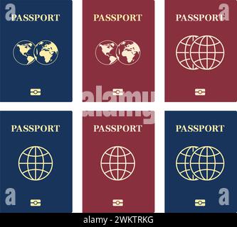 passeports vectoriels. Carte d'identité de citoyenneté. passeports internationaux bleus et rouges. modèles de couverture de passeport isolés sur fond blanc. design plat Illustration de Vecteur