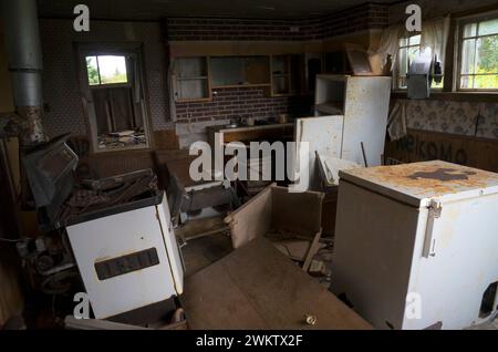 Cuisine abandonnée dans une maison abandonnée, South Rustico, Île-du-Prince-Édouard, Canada Banque D'Images