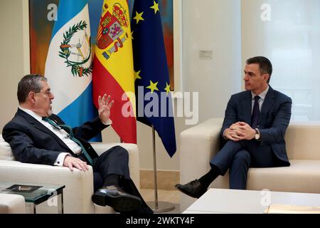 Madrid, Espagne. 22 février 2024. Madrid Espagne ; 02.22.2024.- Président le gouvernement espagnol Pedro Sánchez reçoit le président du Guatemala, Bernardo Arévalo, au complexe de la Moncloa, dans le cadre de son premier voyage officiel, qui coïncide avec le 160e anniversaire de l’établissement de relations diplomatiques entre les deux pays. Crédit : Juan Carlos Rojas/dpa/Alamy Live News Banque D'Images