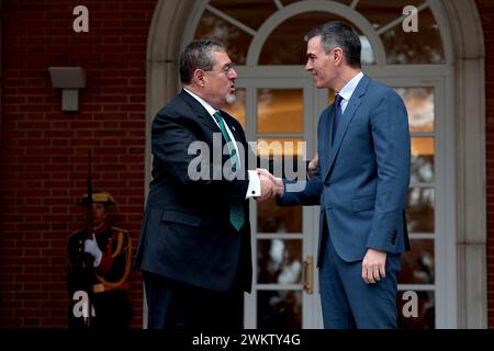 Madrid, Espagne. 22 février 2024. Madrid Espagne ; 02.22.2024.- Président le gouvernement espagnol Pedro Sánchez reçoit le président du Guatemala, Bernardo Arévalo, au complexe de la Moncloa, dans le cadre de son premier voyage officiel, qui coïncide avec le 160e anniversaire de l’établissement de relations diplomatiques entre les deux pays. Crédit : Juan Carlos Rojas/dpa/Alamy Live News Banque D'Images