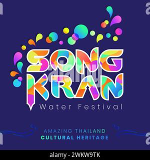 Le festival Songkran de Thaïlande patrimoine culturel logotype design bonheur et concept coloré pour la célébration et l'accueil saisonnier festif avec Illustration de Vecteur