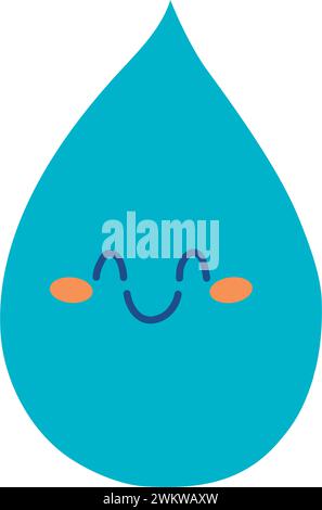 Mignon kawaii goutte d'eau dessinée à la main. Personnage vecteur drôle souriant. Illustration de Vecteur