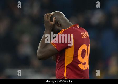 Roma, Italie. 23 février 2024. Foto Alfredo Falcone/LaPresse 22 Febbraio 2023 - Roma, Italia - sport, calcio - Roma vs Feyenoord - UEFA Europa League 2023-2024 - Stadio Olimpico di Roma. Nella foto:Romelu Lukaku (AS Roma) Foto Alfredo Falcone/LaPresse 22 février 2023 Rome, Italie - sport, football - Roma vs Feyenoord - UEFA Europe League 2023-2024 - Olimpic Stadium în Rome. Sur la photo : Romelu Lukaku (AS Roma) crédit : LaPresse/Alamy Live News Banque D'Images