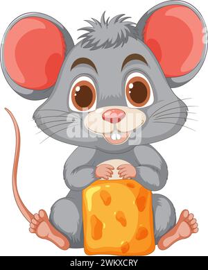 Souris de dessin animé mignonne tenant un bloc de fromage Illustration de Vecteur