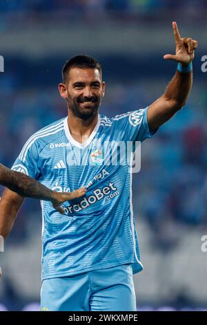 LIMA, PÉROU - 15 FÉVRIER : Martín Cauteruccio de Sporting cristal célèbre son but lors du match de Liga 1 Profesional Peru entre Sporting cristal et Banque D'Images