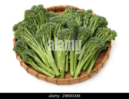 Le brocoli bébé broccolini sur fond blanc Banque D'Images