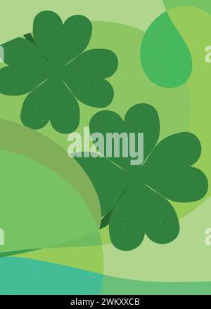 bonne journée st patricks. floral de feuille de trèfle de trèfle et titre dessiné à la main. Dans un fond de fond vert avec l'illustration vectorielle de l'espace de copie temp Illustration de Vecteur