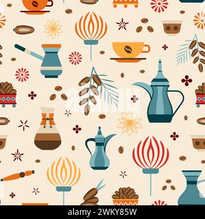 Café arabe avec dates sur Arabesque Pattern Illustration de Vecteur