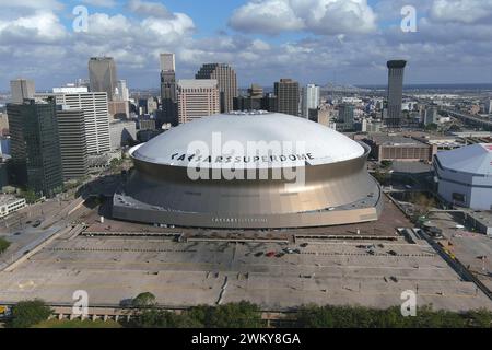 Une vue aérienne générale du Caesars Superdome, jeudi 22 février 2024, à la Nouvelle-Orléans. Banque D'Images