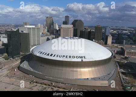 Une vue aérienne générale du Caesars Superdome, jeudi 22 février 2024, à la Nouvelle-Orléans. Banque D'Images