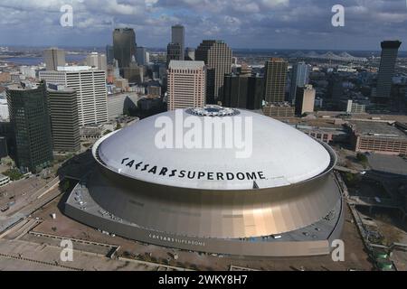 Une vue aérienne générale du Caesars Superdome, jeudi 22 février 2024, à la Nouvelle-Orléans. Banque D'Images