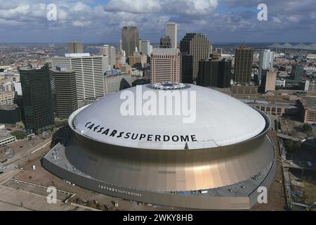 Une vue aérienne générale du Caesars Superdome, jeudi 22 février 2024, à la Nouvelle-Orléans. Banque D'Images