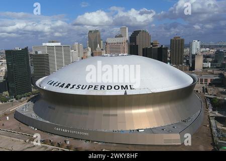 Une vue aérienne générale du Caesars Superdome, jeudi 22 février 2024, à la Nouvelle-Orléans. Banque D'Images