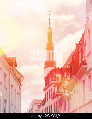 Architecture de Tallinn. Maisons anciennes de la rue médiévale d'Europe, image tonifiante Banque D'Images