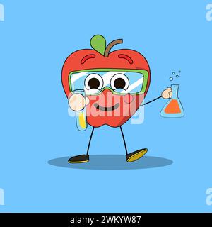 Illustration d'art Doodle Kawaii fruits symbole personnage Apple Mascot activité de Learn Chemical Illustration de Vecteur