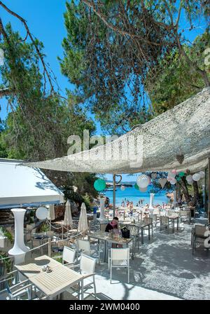 Bar de plage, Cala Gracioneta, Ibiza, Baléares, Espagne Banque D'Images