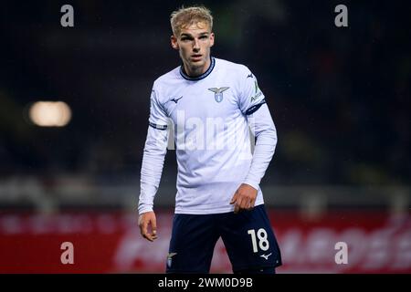 Turin, Italie. 22 février 2024. Gustav Isaksen du SS Lazio regarde pendant le match de football Serie A entre le Torino FC et le SS Lazio. Crédit : Nicolò Campo/Alamy Live News Banque D'Images