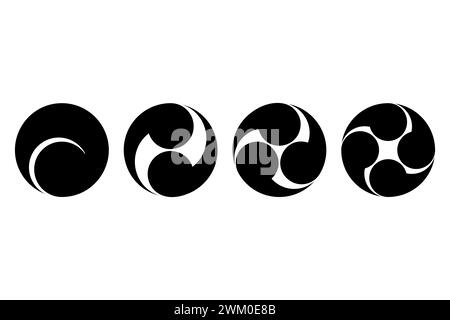 Symboles japonais tomoe, de gauche à gauche quadruple. Quatre tourbillons de virgules ou de têtards, circonscrits dans un cercle. Largement utilisé pour les emblèmes etc. Banque D'Images